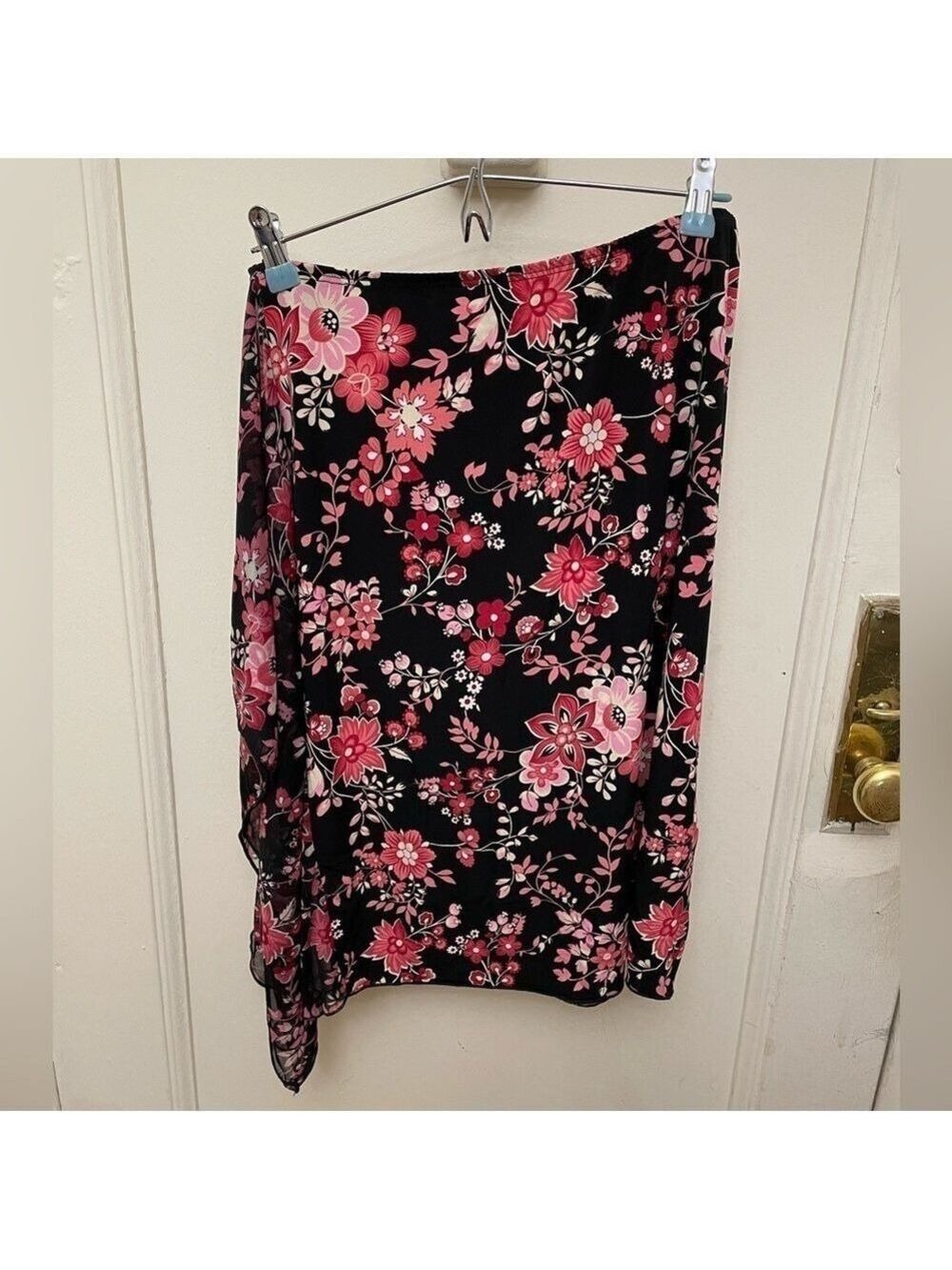 Vintage Y2K Floral Skirt Black Pink Red With Mesh